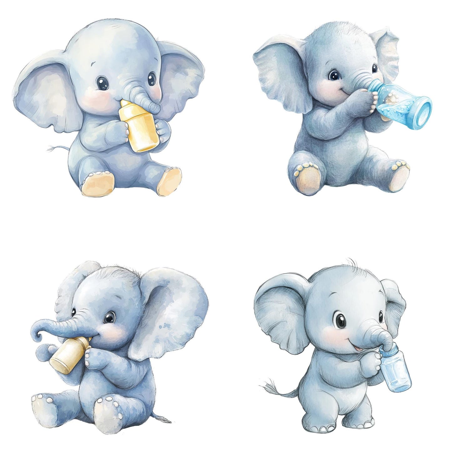 Elephant with Baby Bottle Clipart