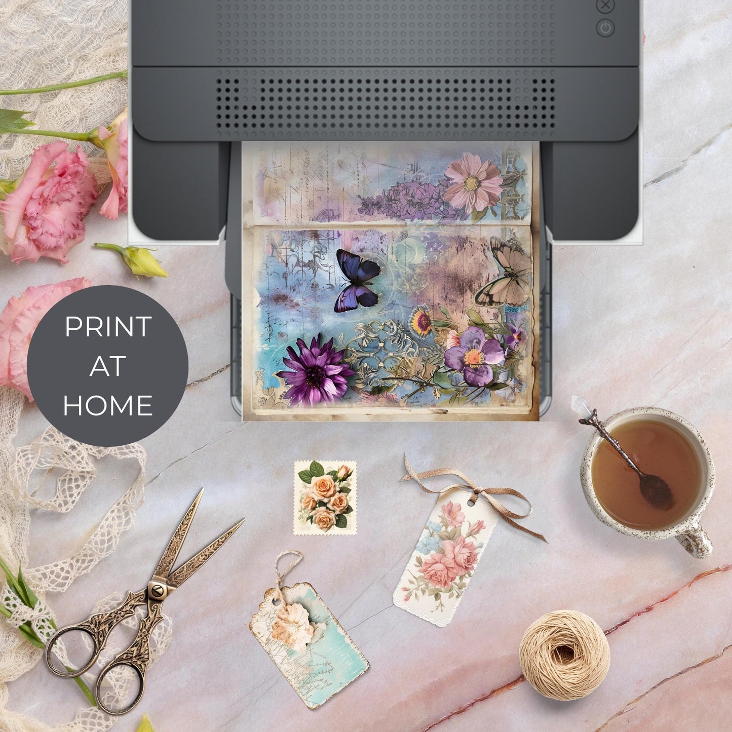 Purple and Teal Floral Junk Journal Pages Vol 2