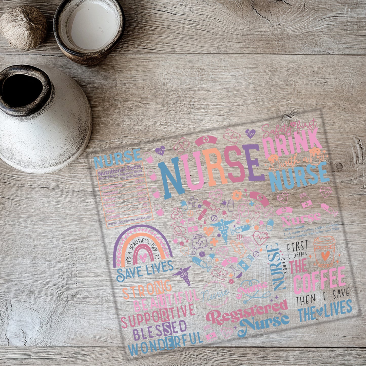 a glass coaster with a picture of a unicorn on it