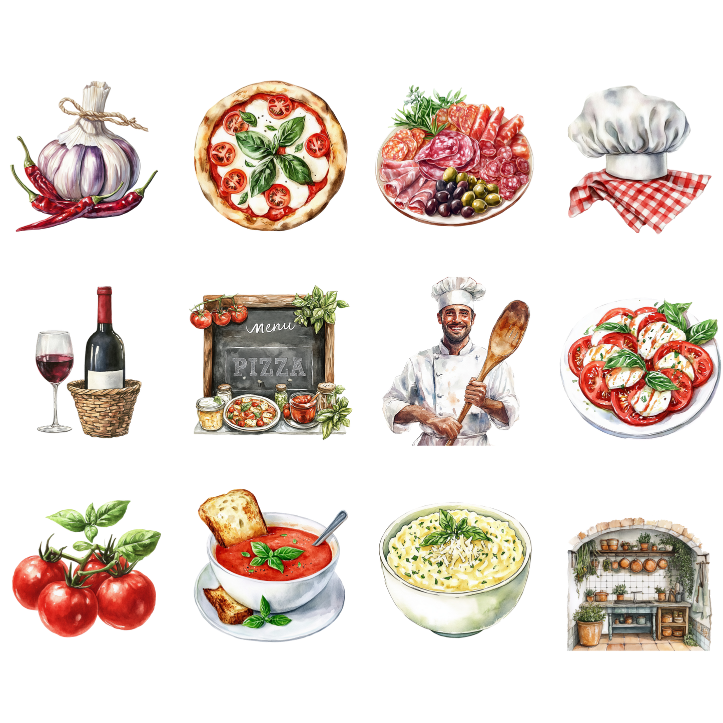 a painting of a variety of food items