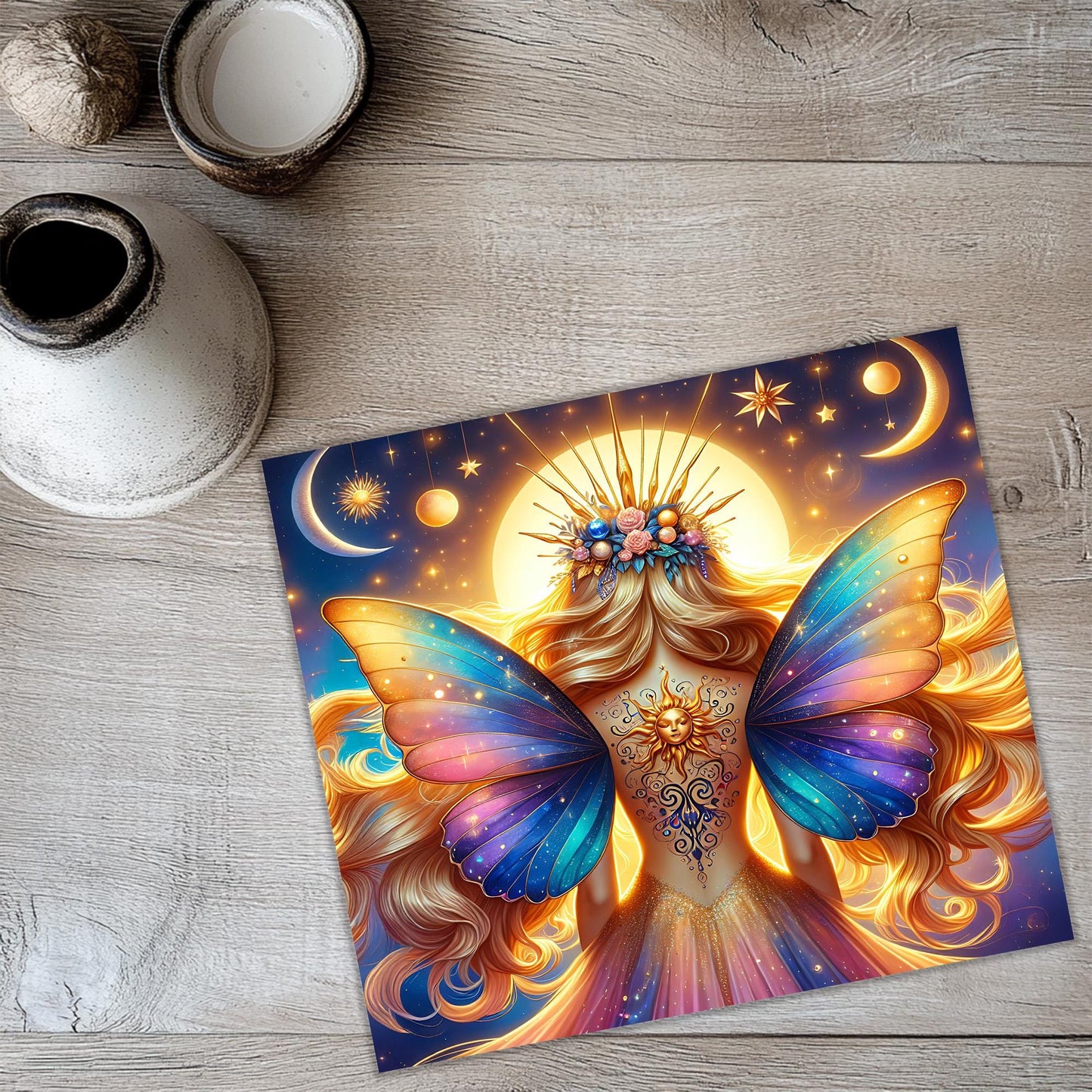 a painting of a woman with a butterfly wings