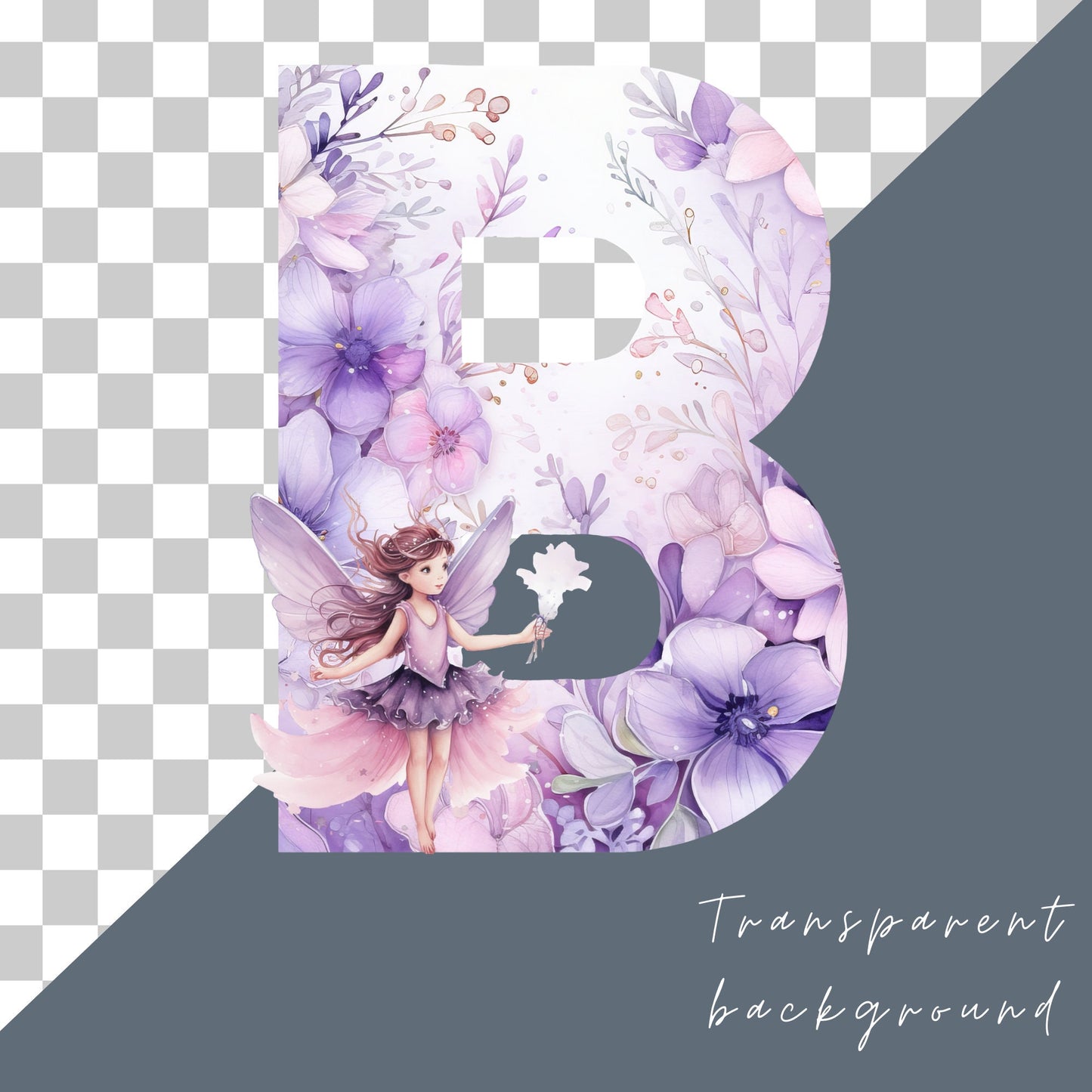 Clipart del alfabeto de hadas en acuarela