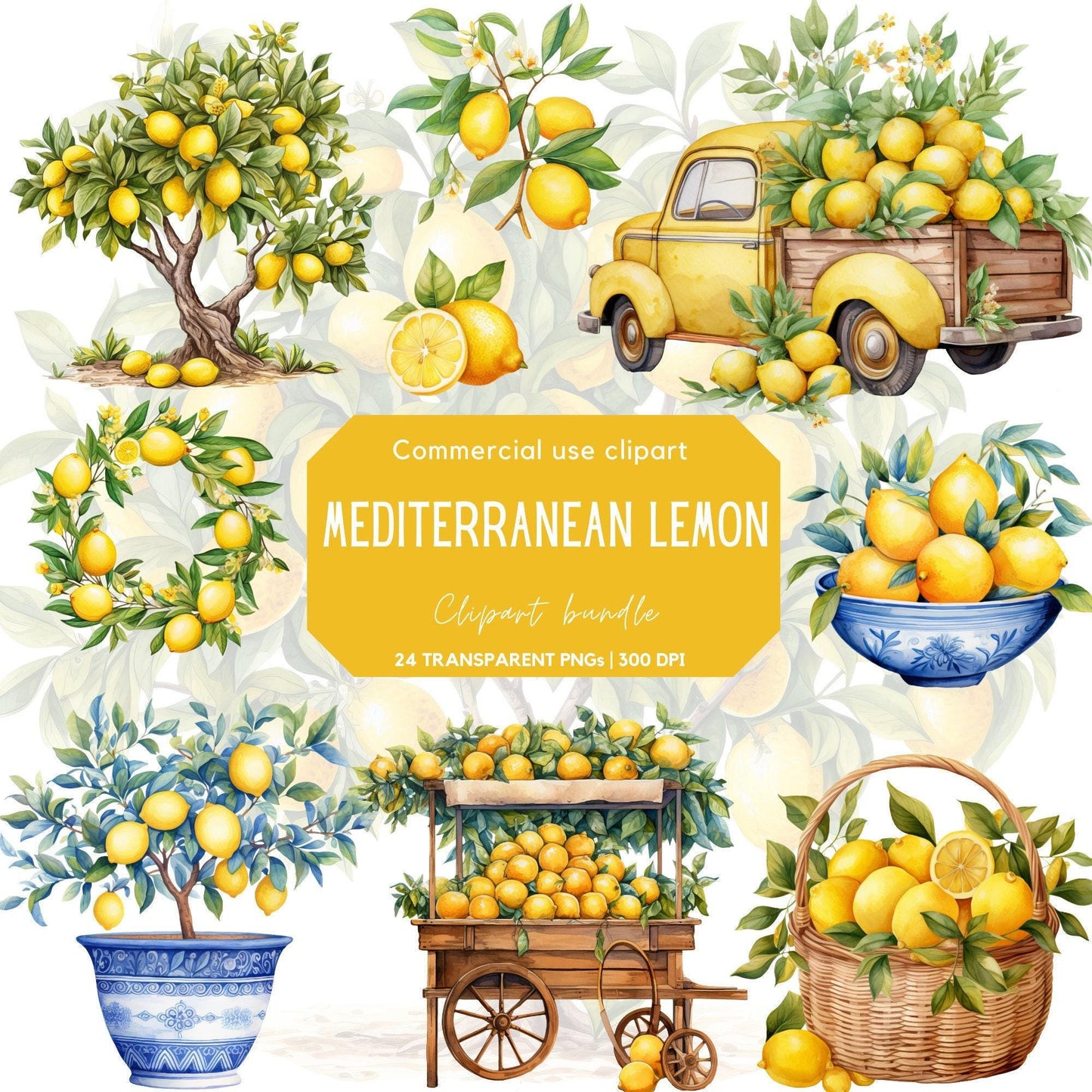 Watercolor Mediterranean Lemon Clipart