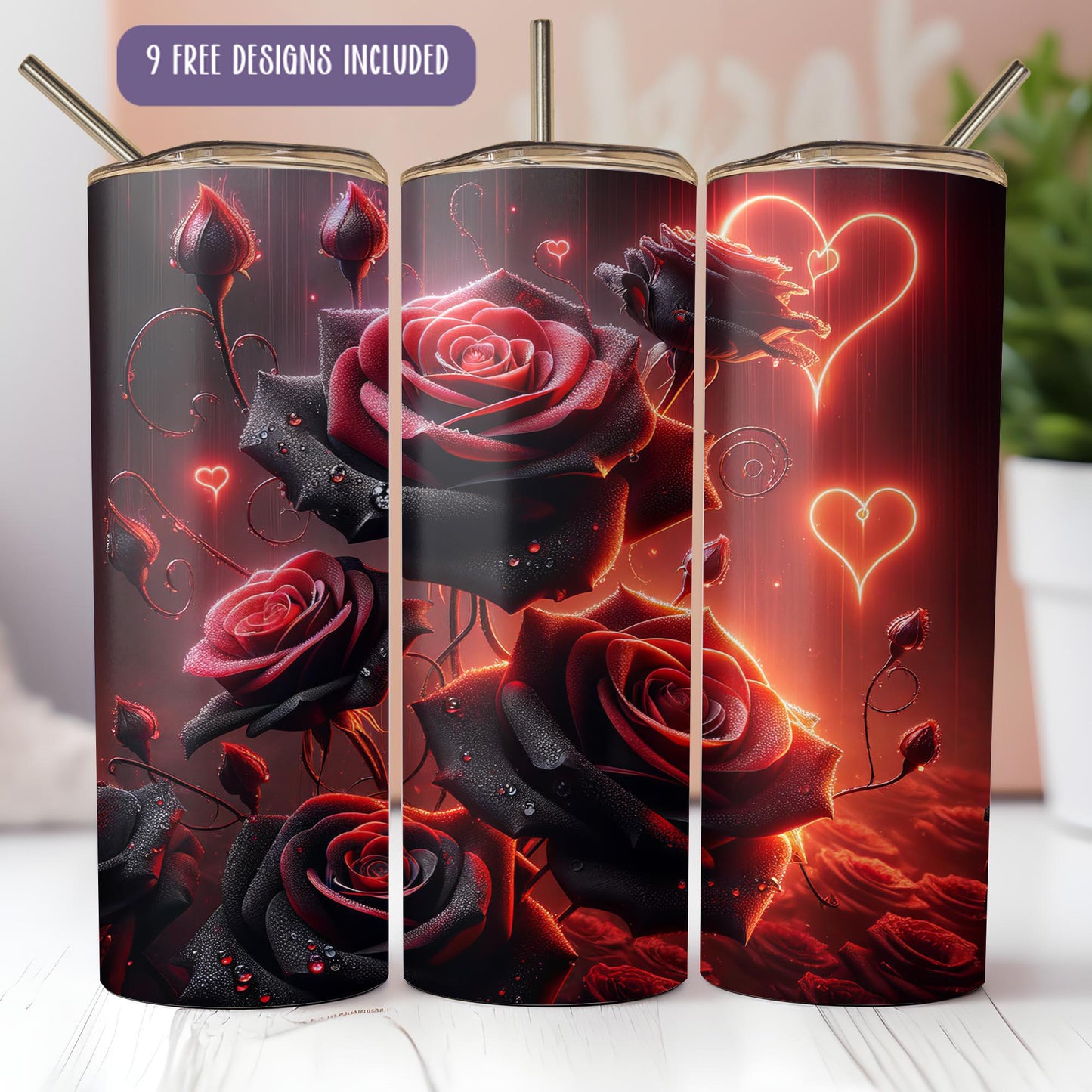 a set of three coffee mugs with roses on them