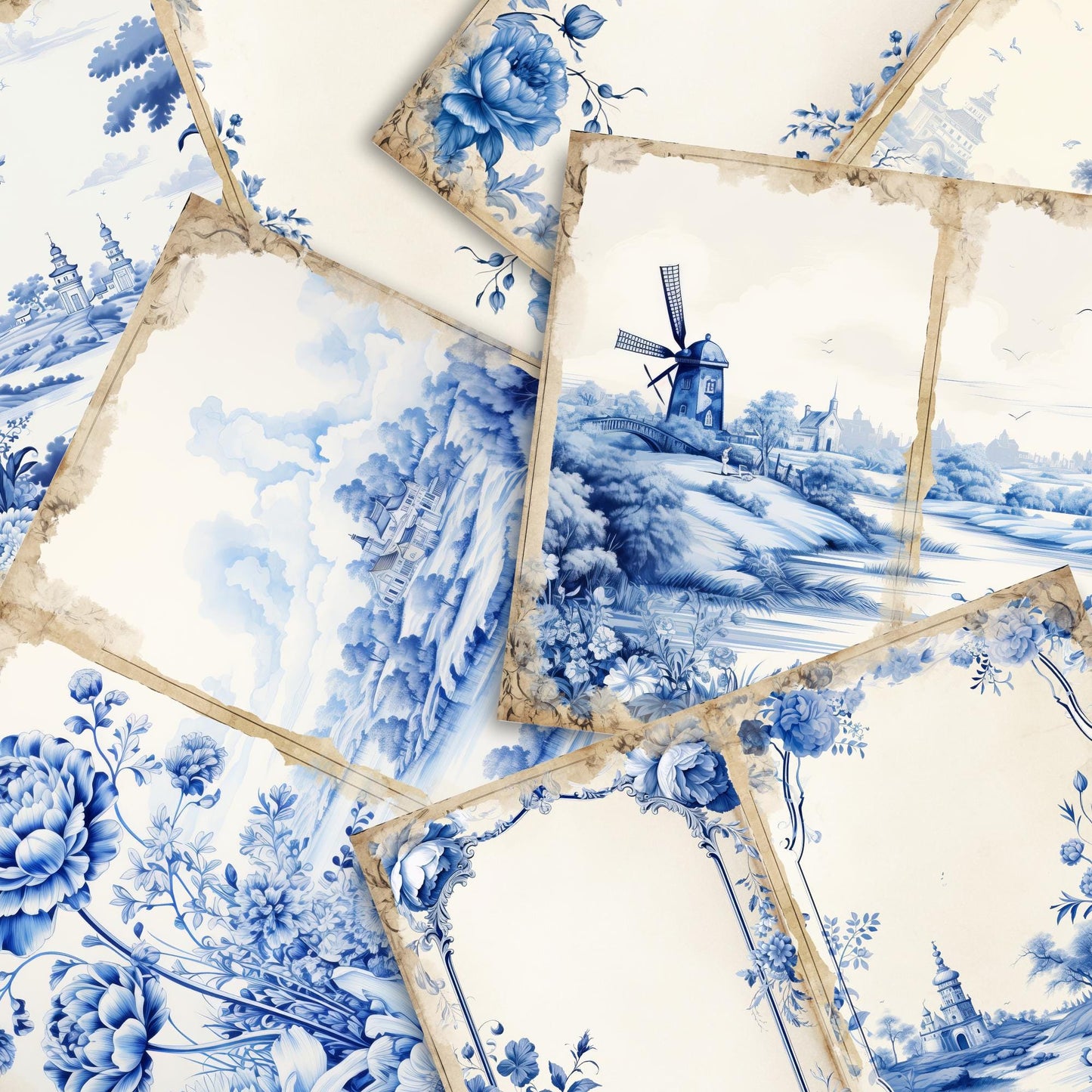 Blue Toile Junk Journal Pages