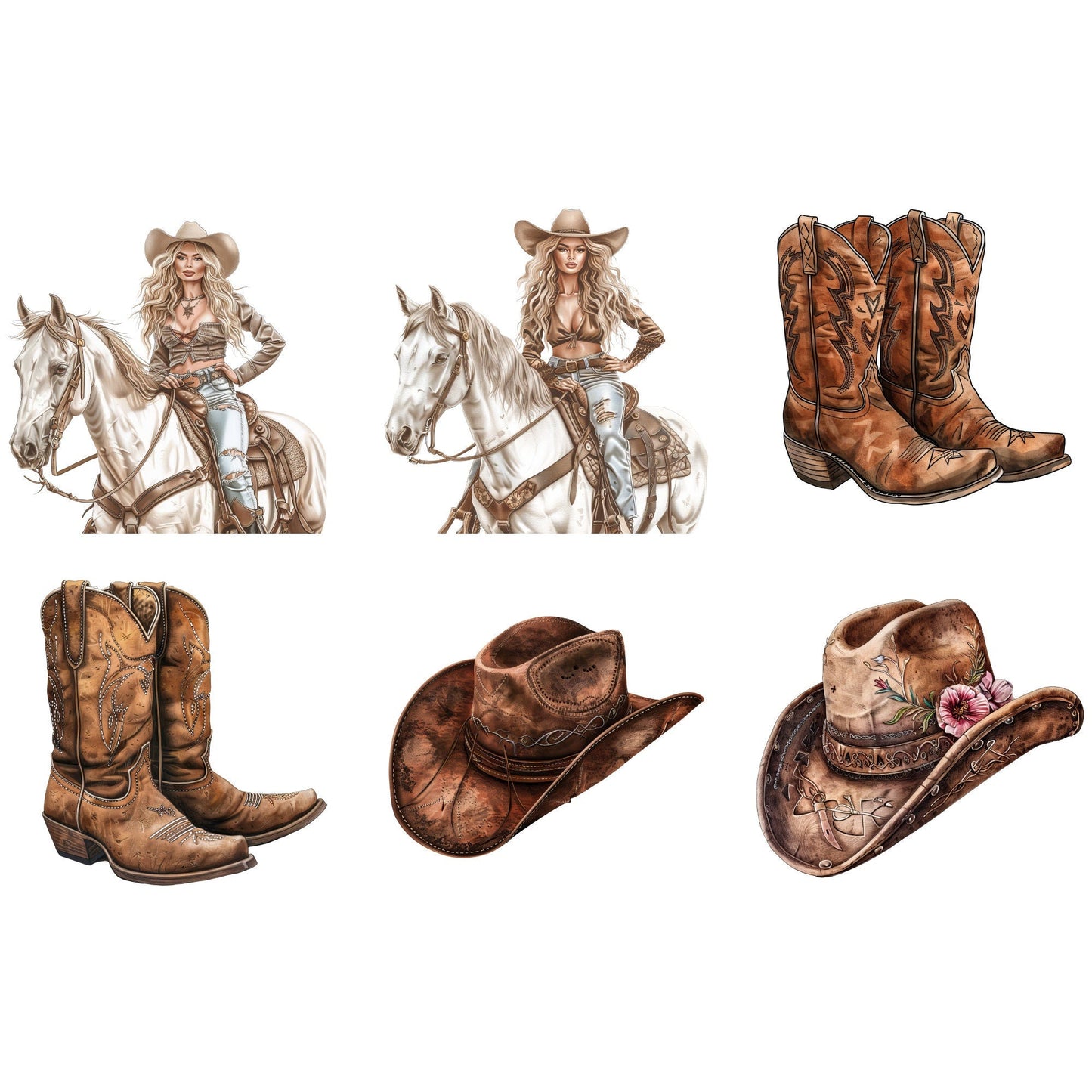 Watercolor Cowgirl Clipart