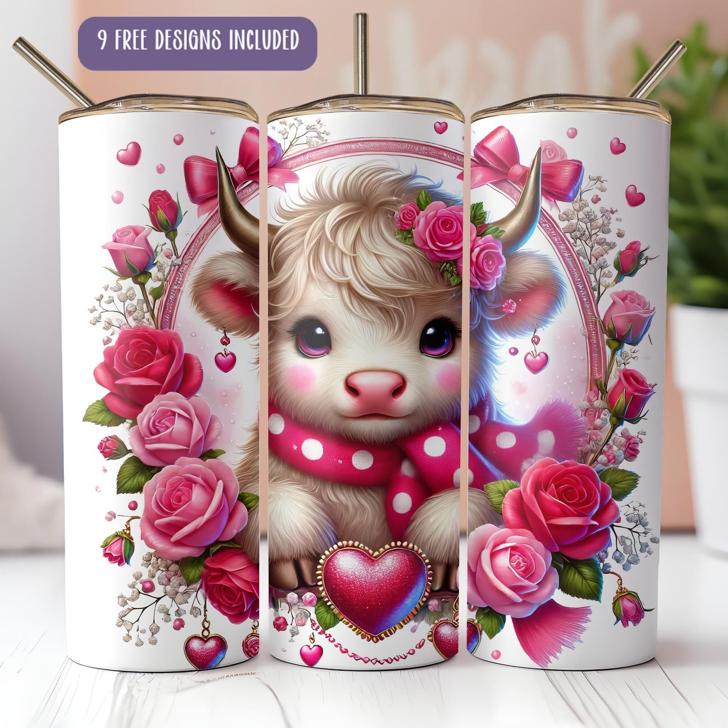 a set of three candles with a picture of a cow