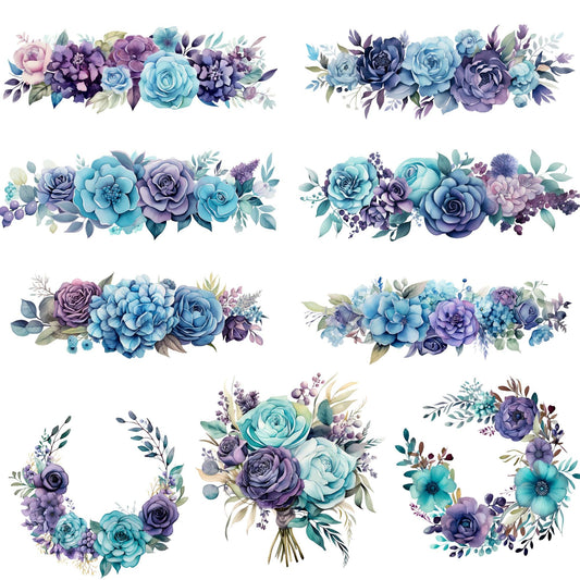 Purple and Teal Wedding Floral Clipart