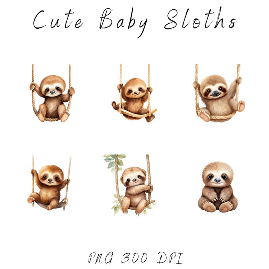 Watercolor Cute Baby Sloth