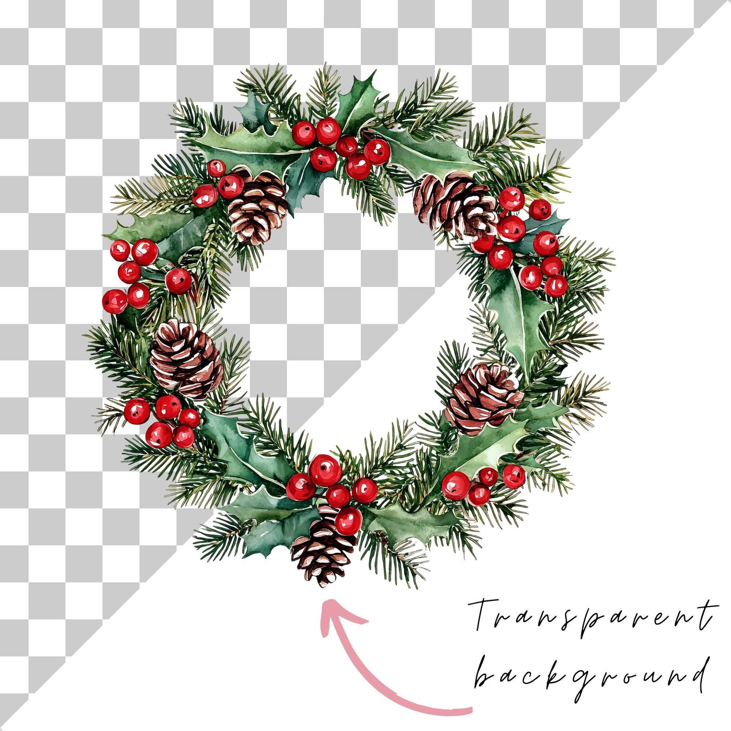 Watercolor Christmas Wreath Clipart