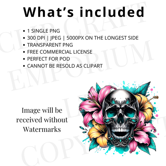 a skull with a flower on its forehead