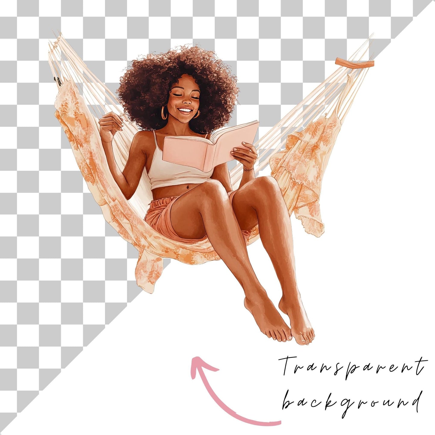 Black Woman Reading a Book PNG
