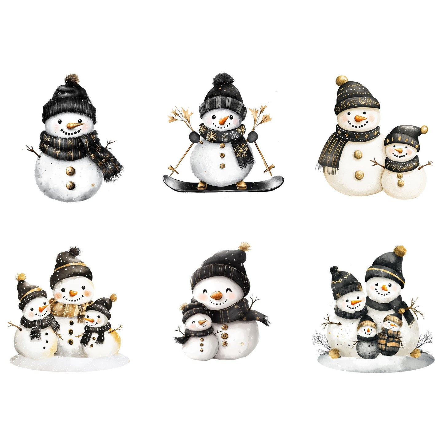 Black and Gold Snowman Clipart