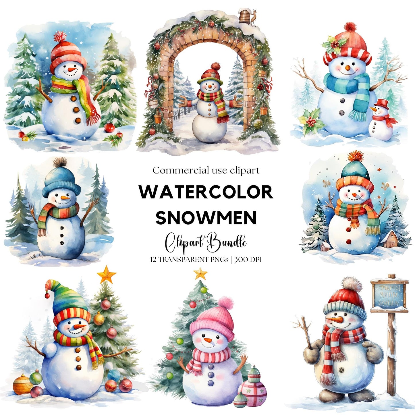 Watercolor Snowman Clipart