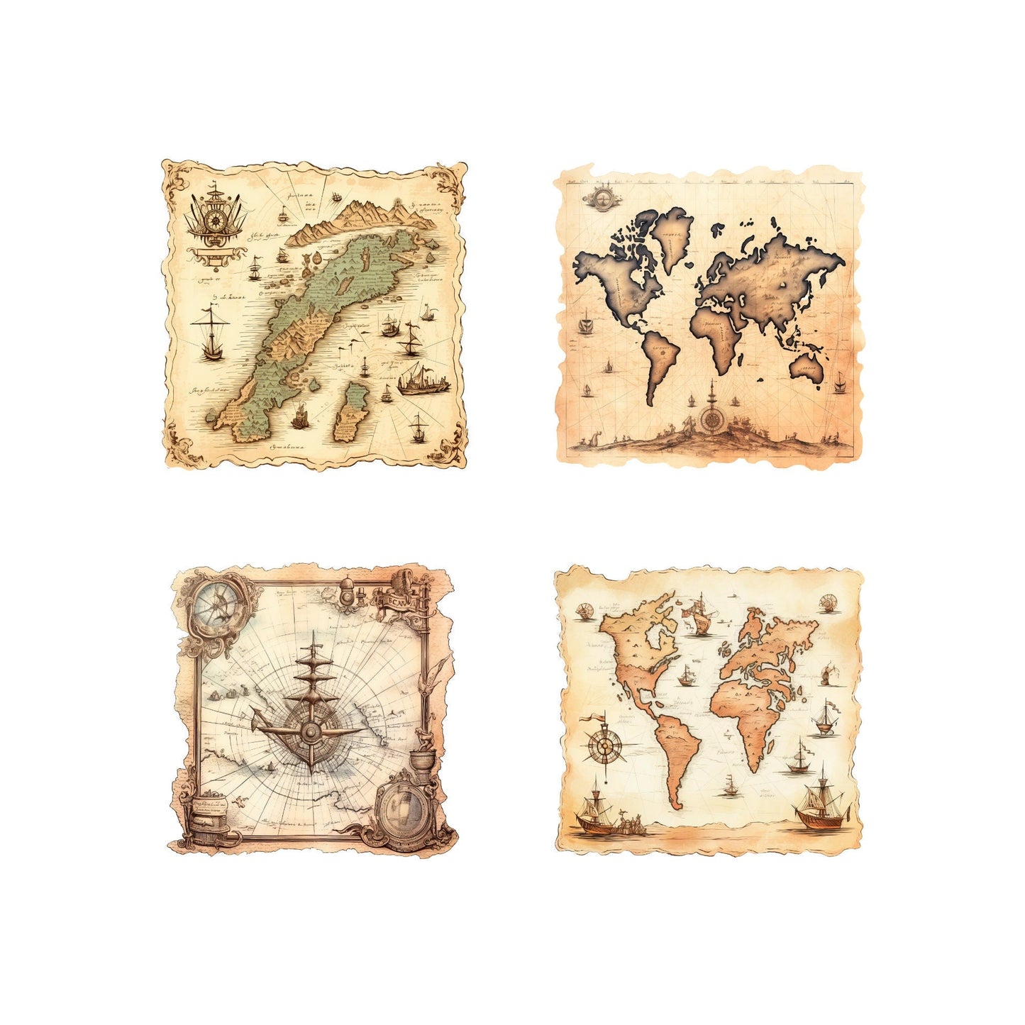 Vintage Maps Clipart Pack
