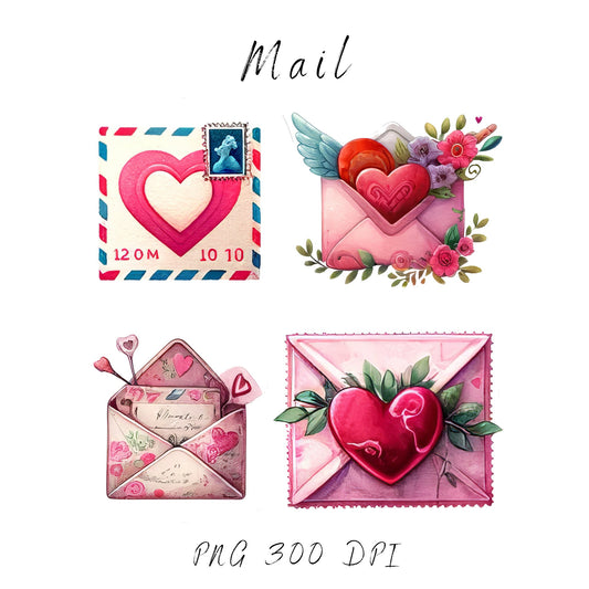 Valentines Retro Mail Clipart