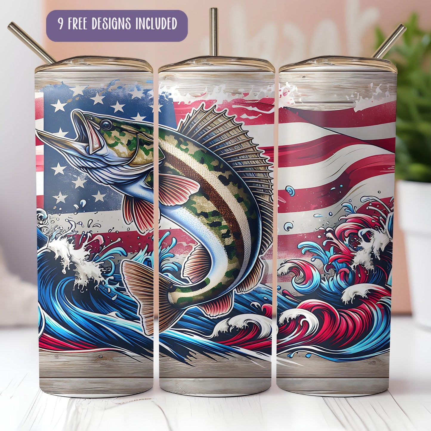 a pair of tumblers with a fish on them