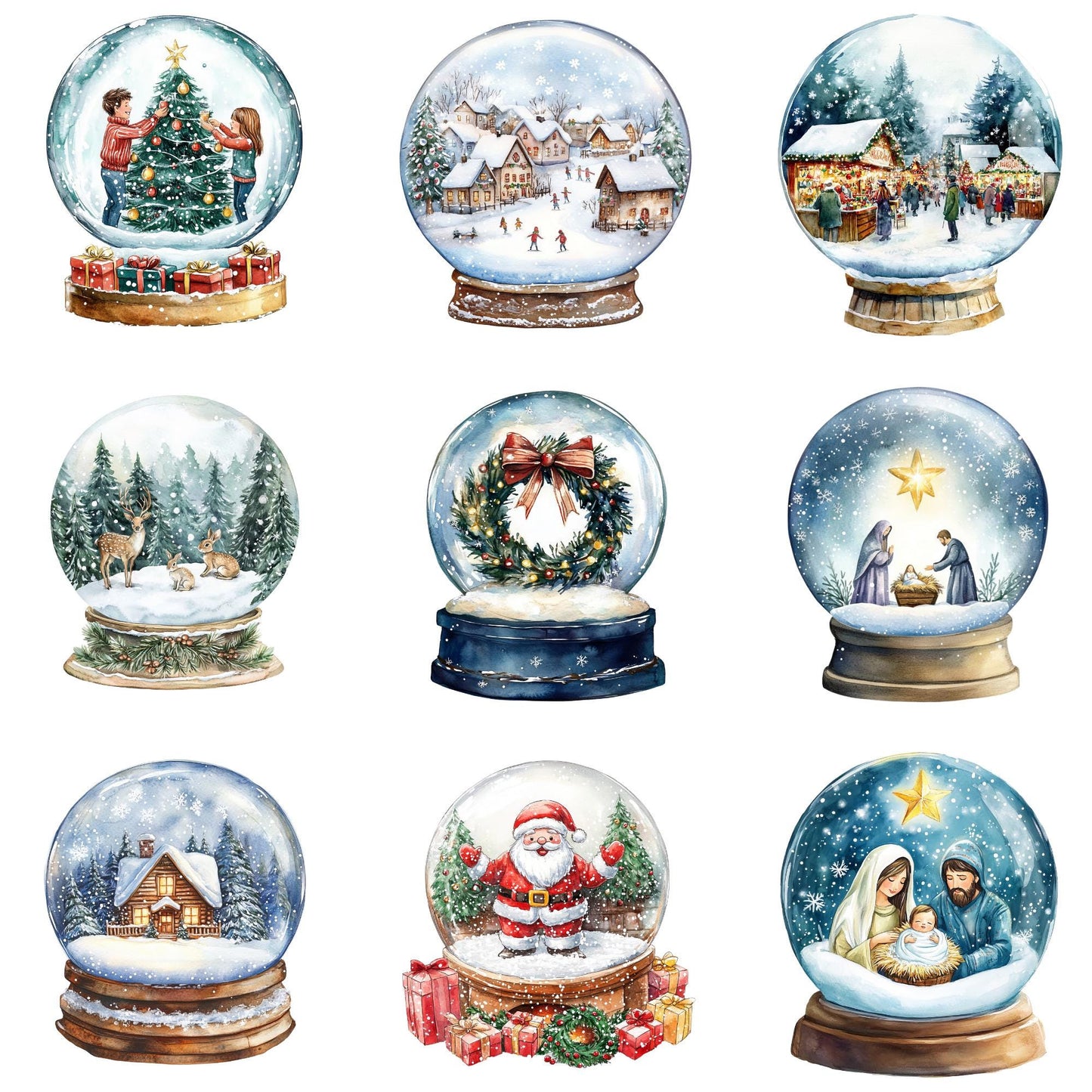 Watercolor Christmas Snowglobe Clipart