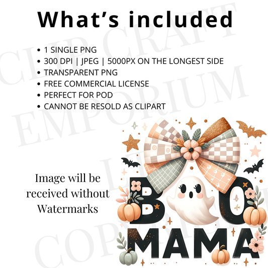 Boo Mama PNG – Coquette Halloween Sublimation Design with Ghosts, Bats & Pastel Vibes