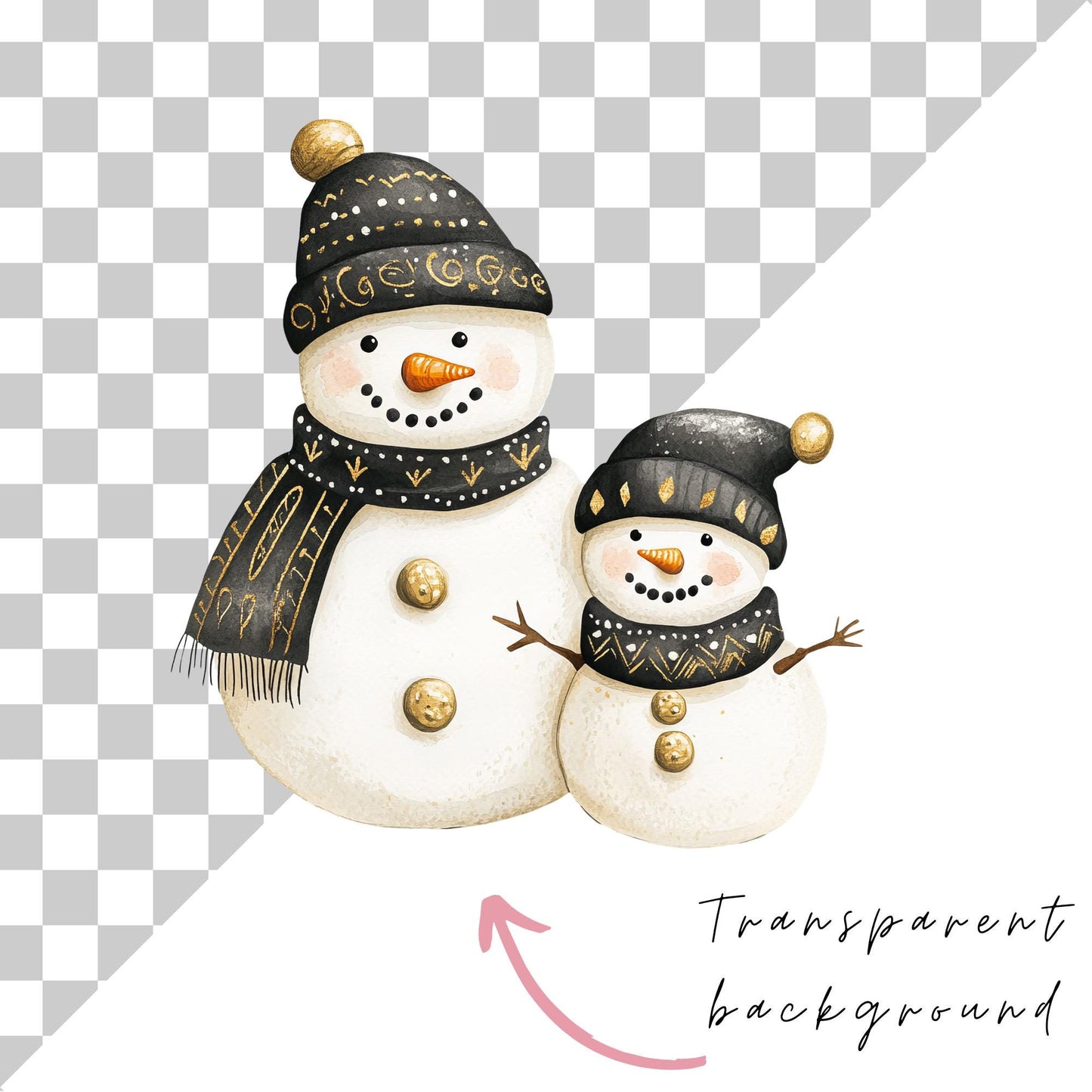Black and Gold Snowman Clipart