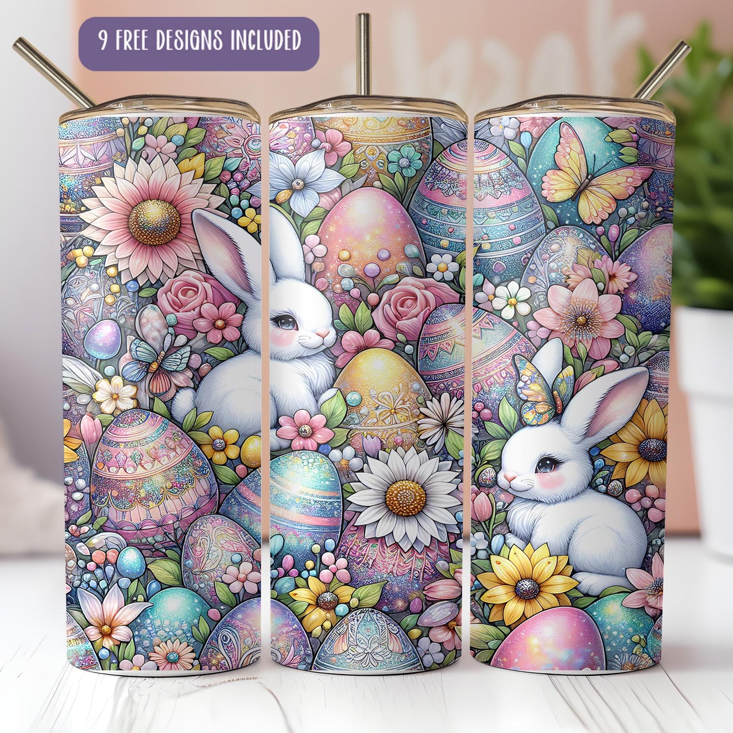 a painting of a rabbit surrounded by flowers and eggs