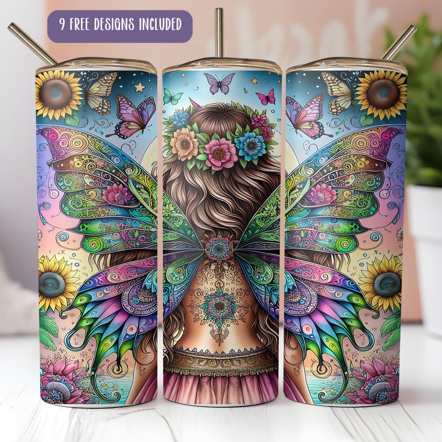 a set of three colorful tins with a picture of a woman's face