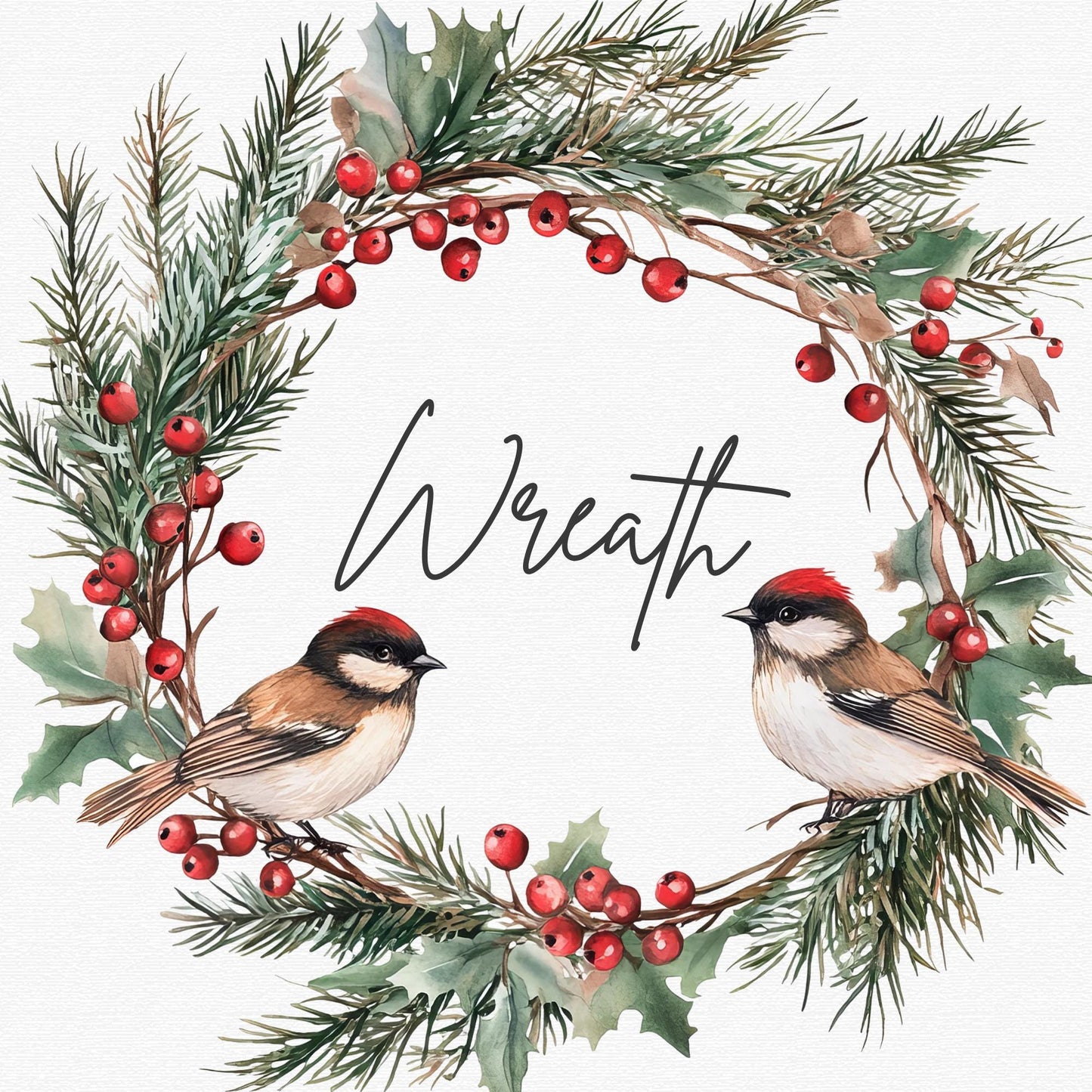 Winter Wreath with Birds Clipart Single