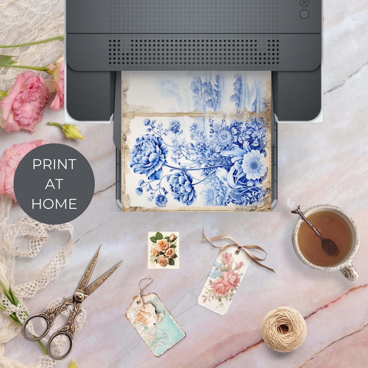 Blue Toile Junk Journal Pages