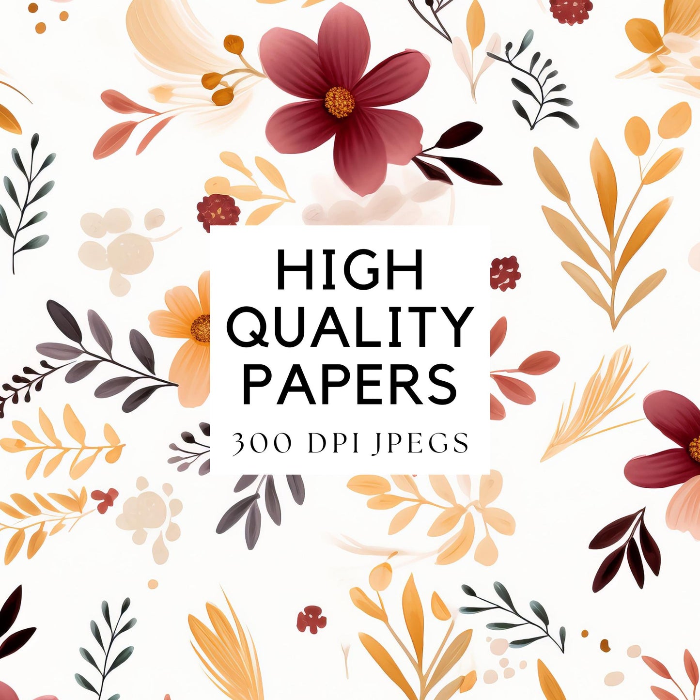 Watercolor Fall Floral Digital Papers