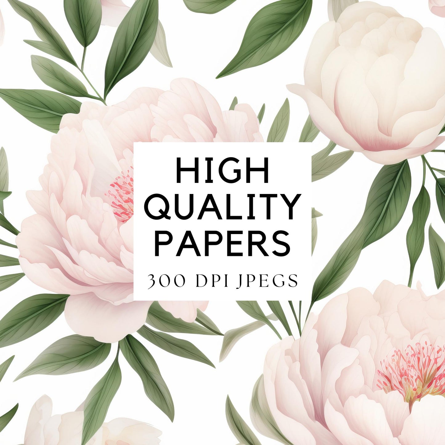 Watercolor Soft Pink Peony Floral Digital Papers