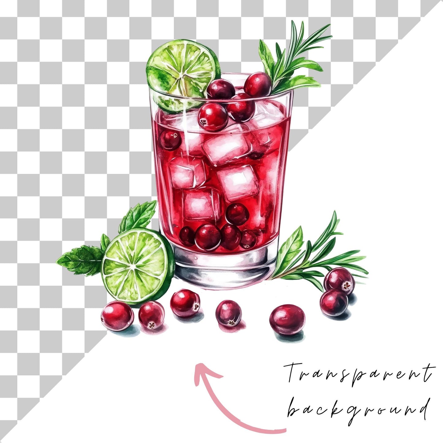Watercolor Christmas Cocktails Clipart