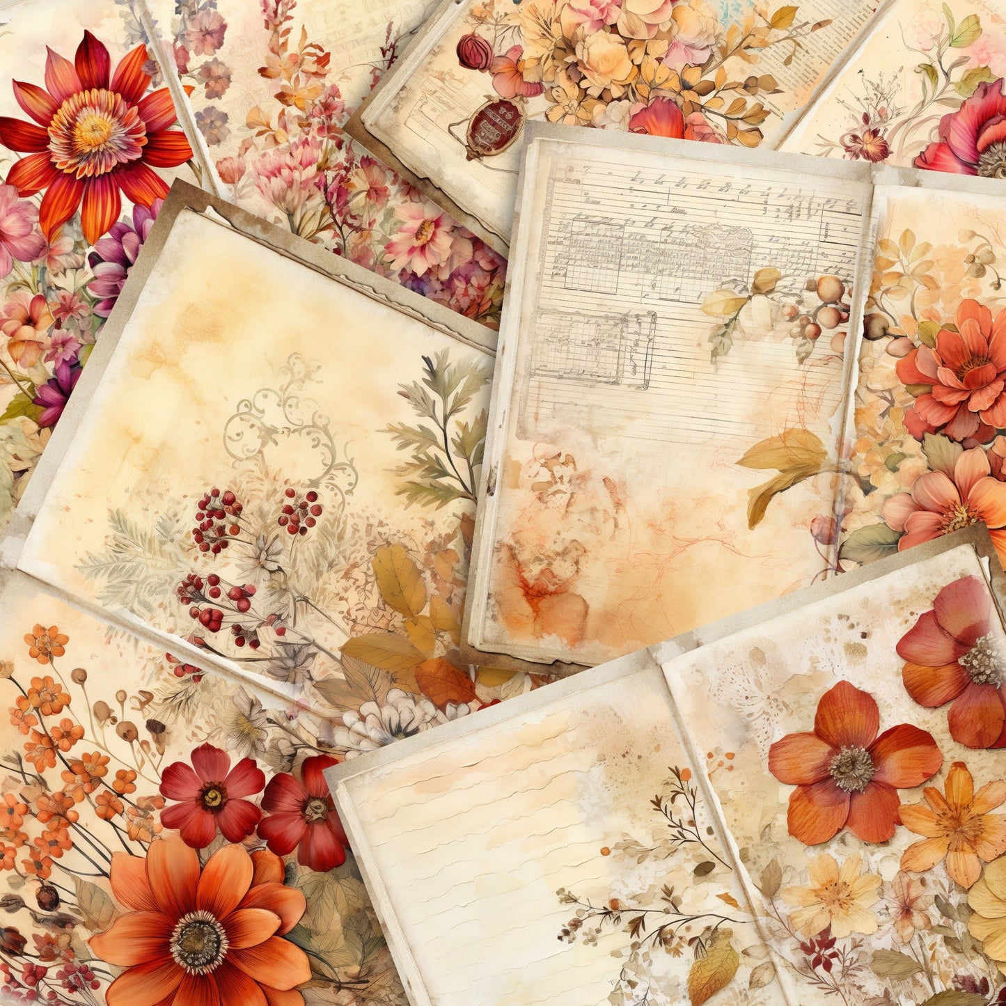 Fall Floral Junk Journal Pages