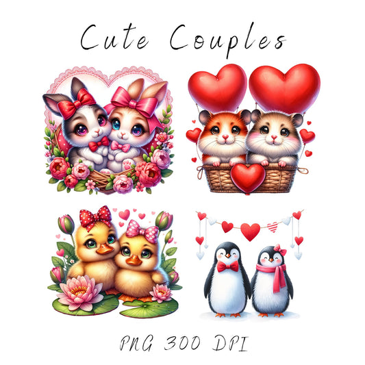Valentines Animal Couples Clipart