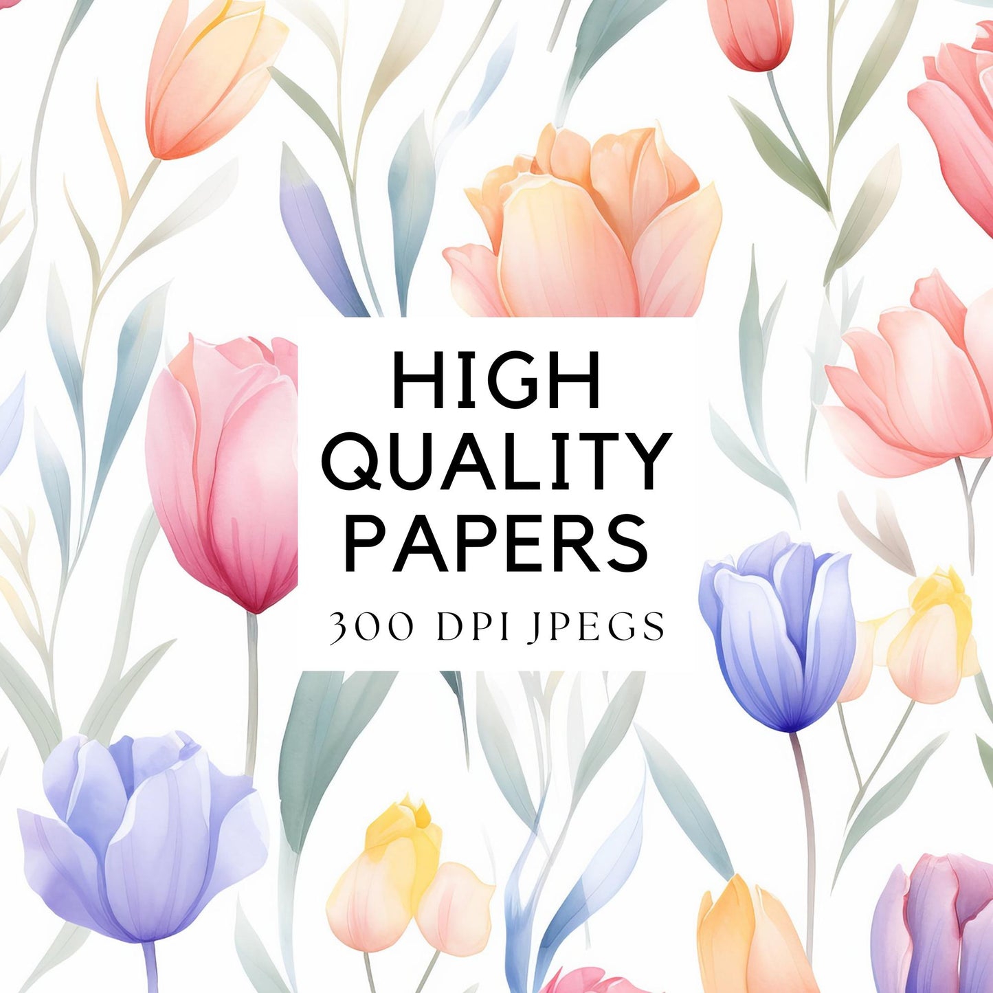 Watercolor Tulip Floral Digital Papers