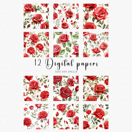 Papeles digitales de rosas rojas