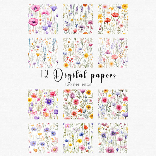 Papel digital de flores silvestres en acuarela