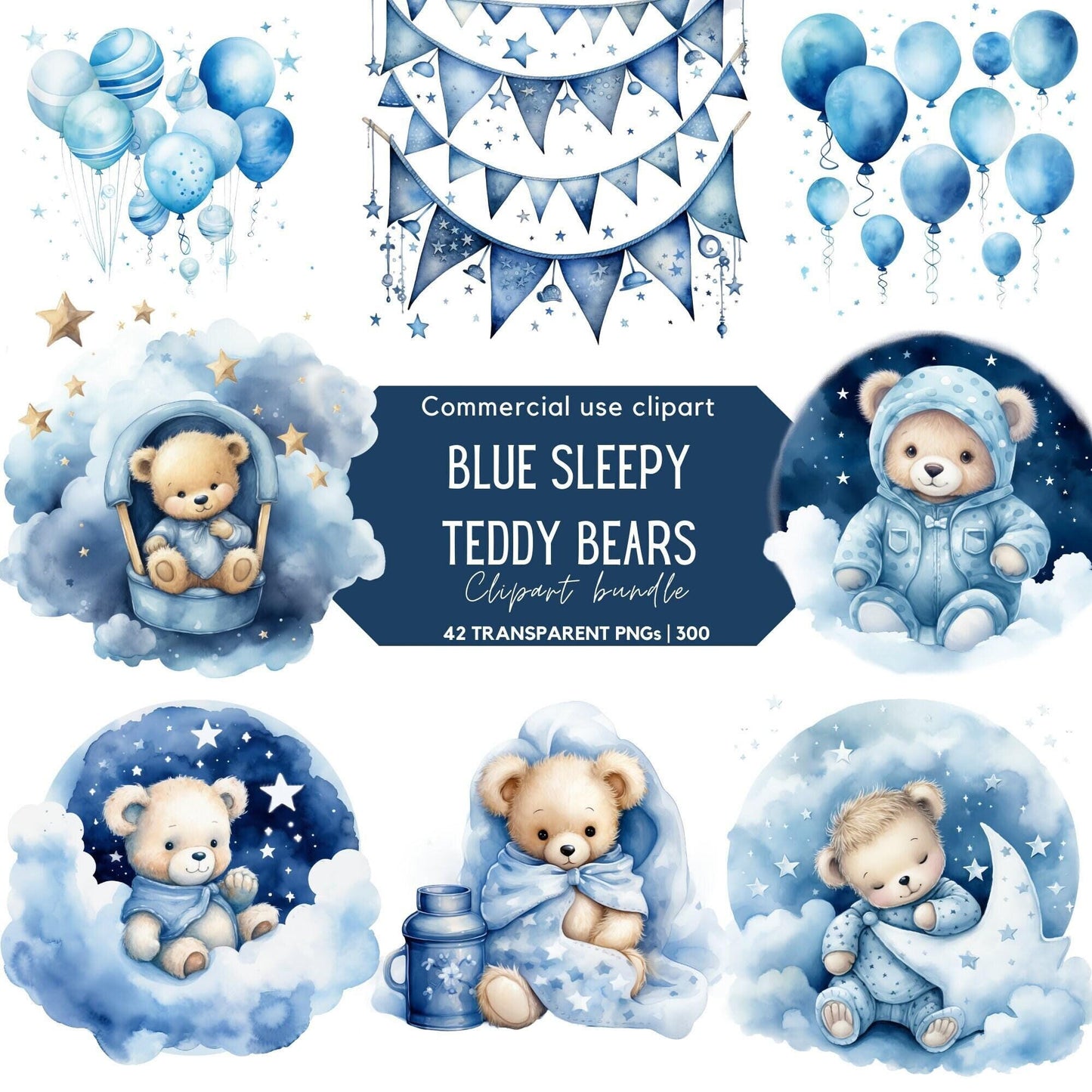 Blue Sleeping Teddy Bear Clipart