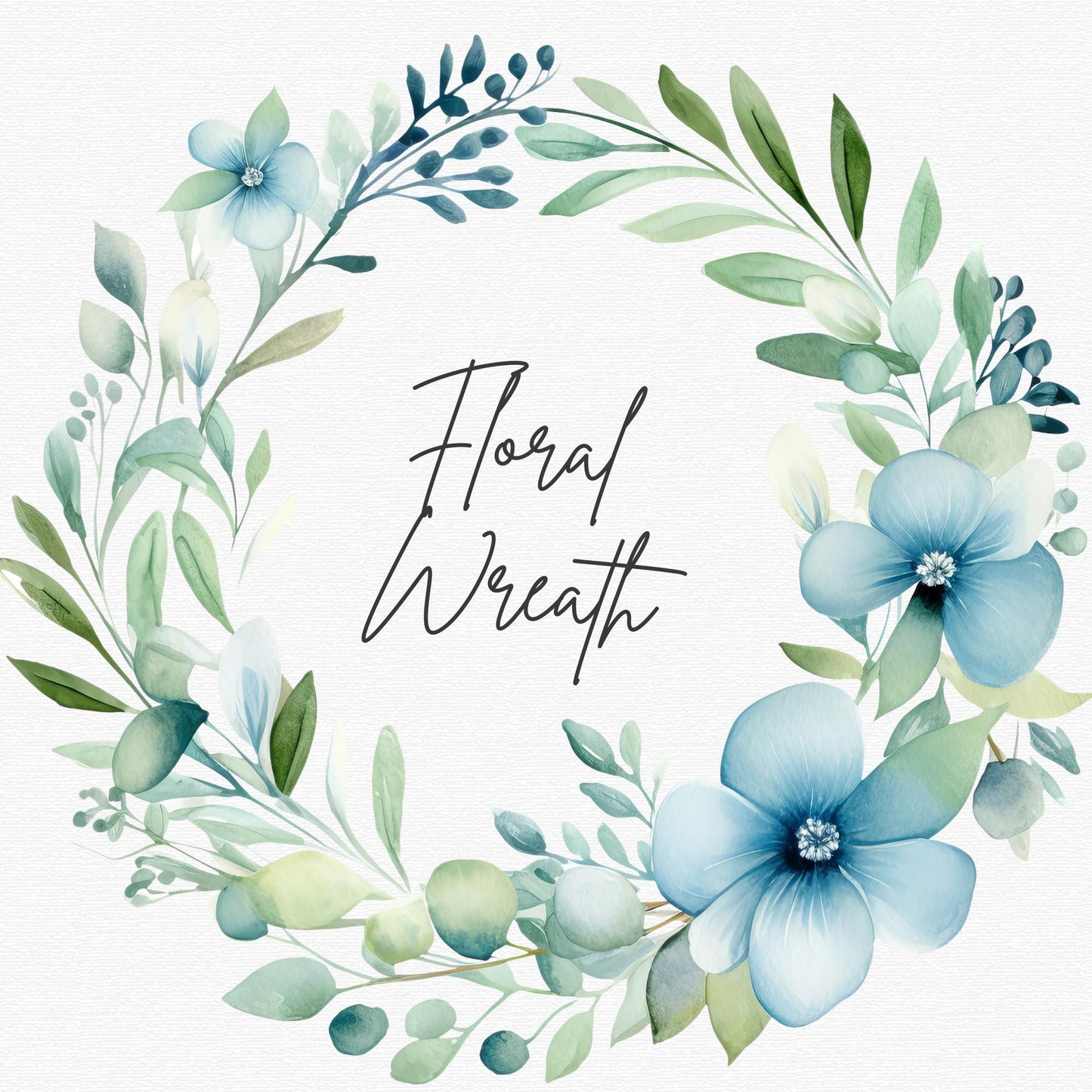 Blue Floral Wreath Clipart Single