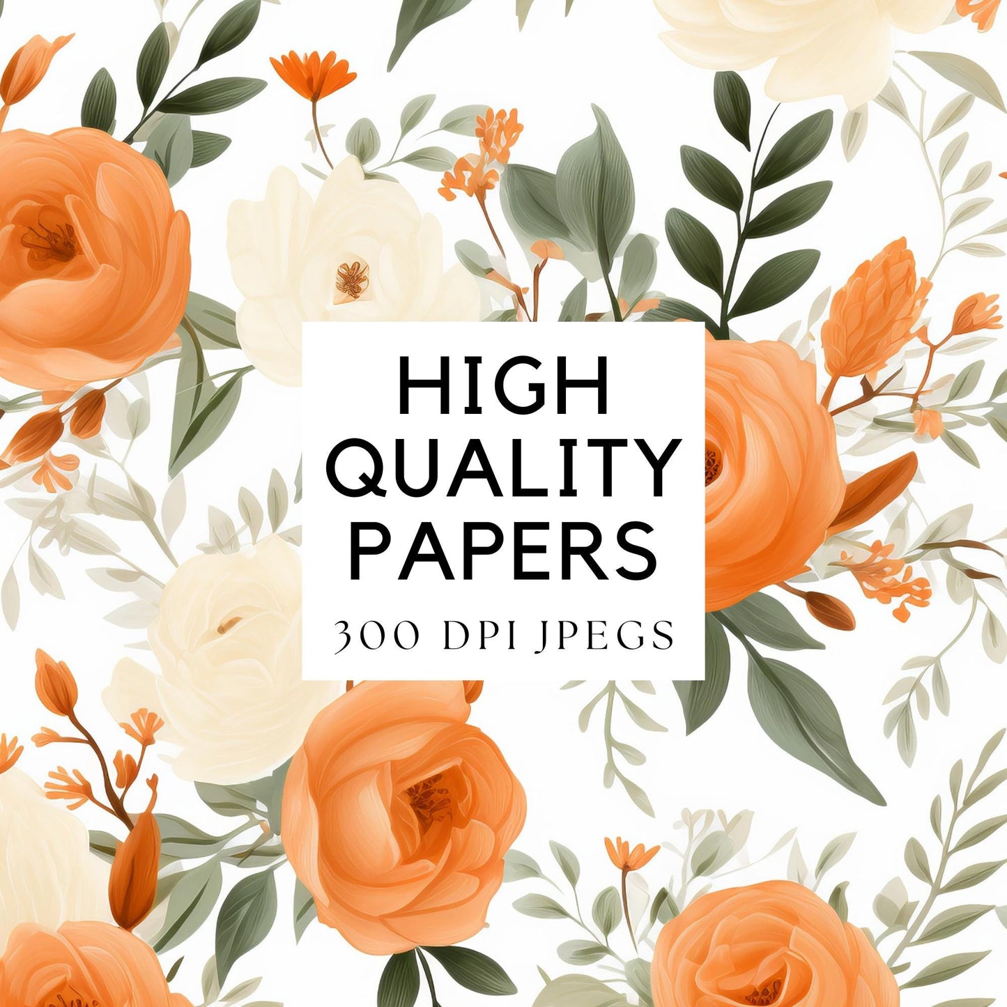 Burnt Orange and Ivory Floral Digital Papers