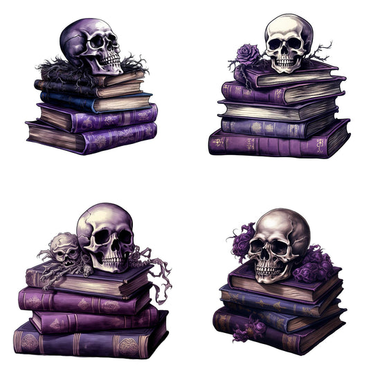 Watercolor Skulls with Books Clipart