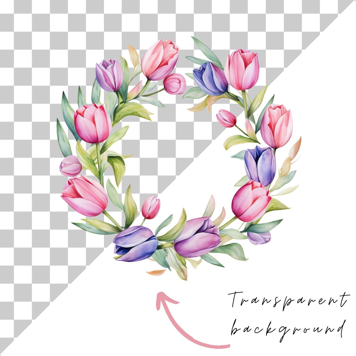 Watercolor Tulip Floral Wreath Clipart
