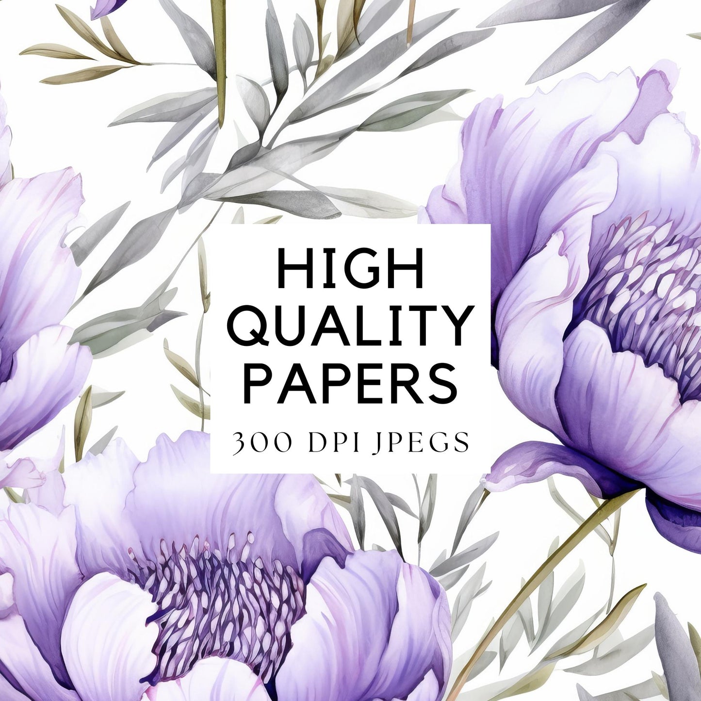 Watercolor Purple Peony Digital Papers