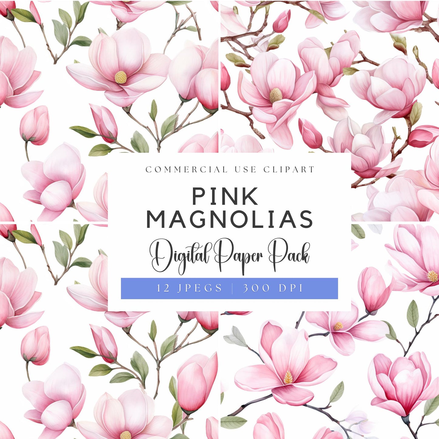 Pink Magnolia Seamless Pattern Digital Paper