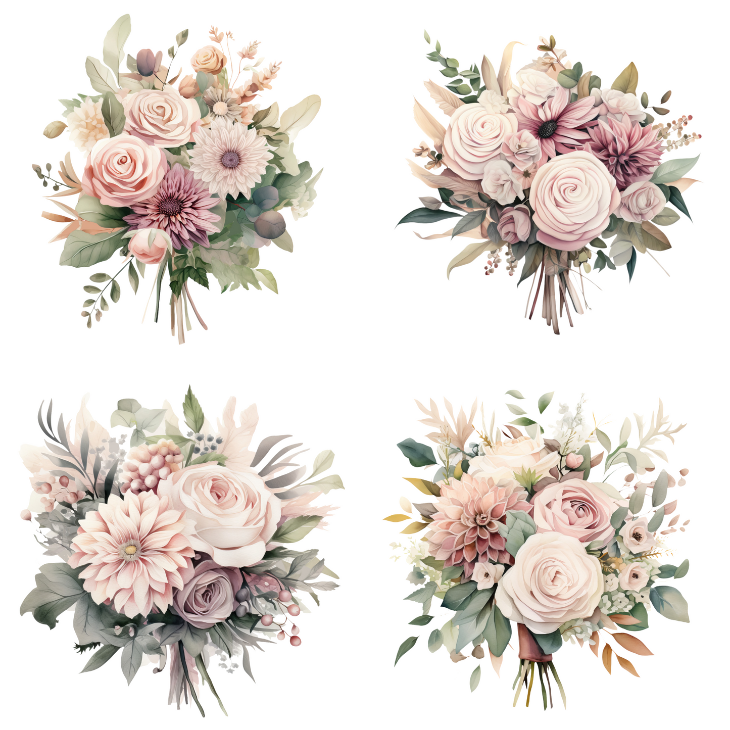 Dusty Rose and Sage Watercolor Clipart PNG