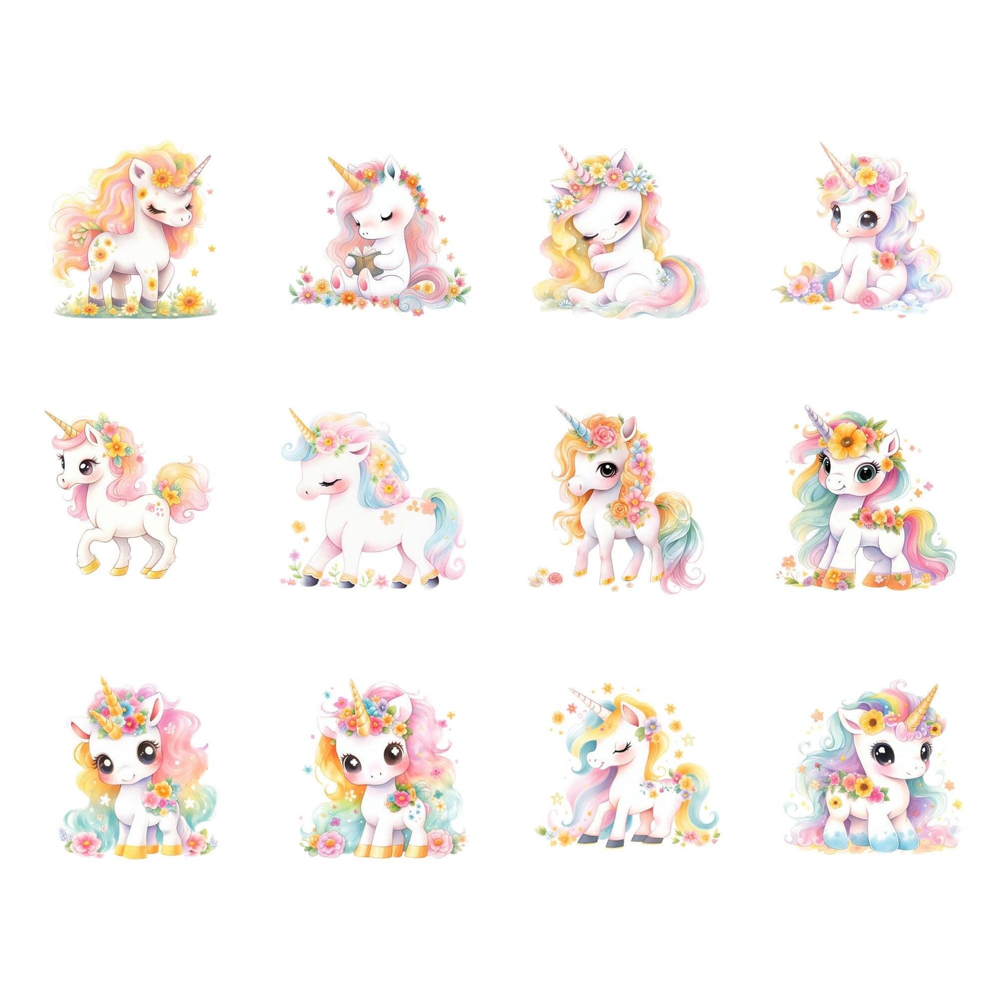 Watercolor Cute Pastel Unicorn Clipart