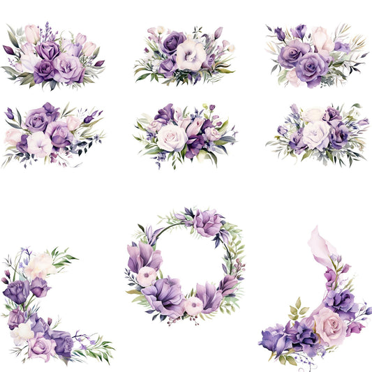 Clipart floral morado claro y oscuro