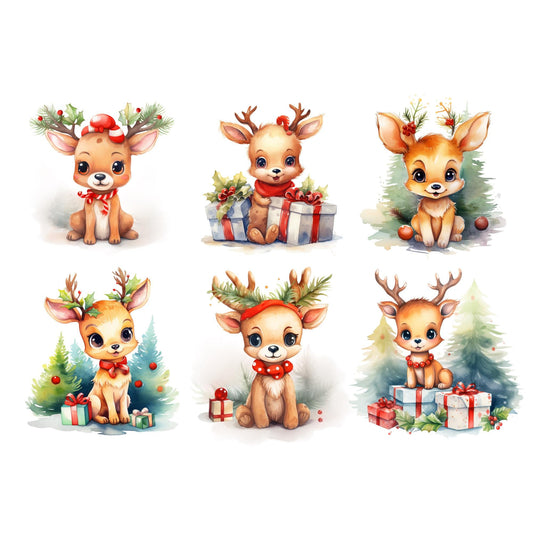 Cute Watercolor Christmas Reindeer Clipart