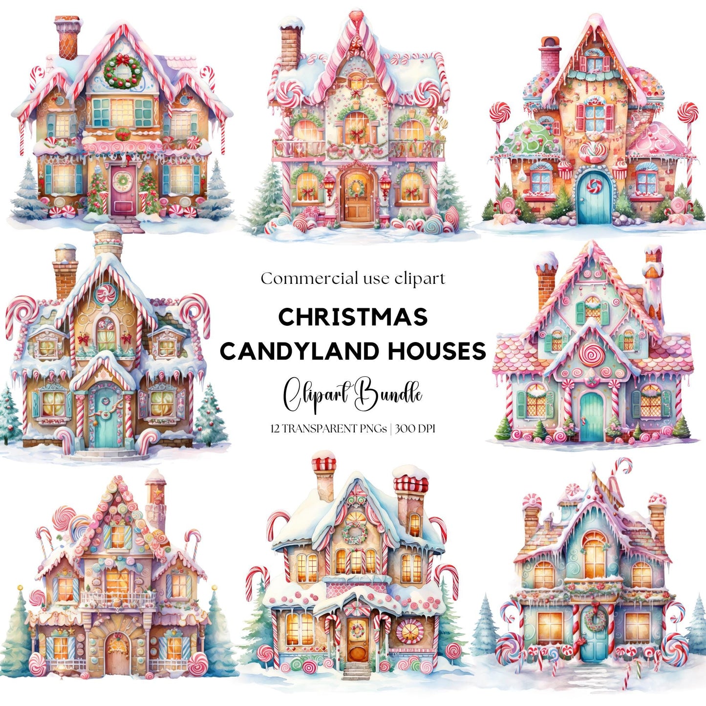 Watercolor Christmas Candyland Clipart