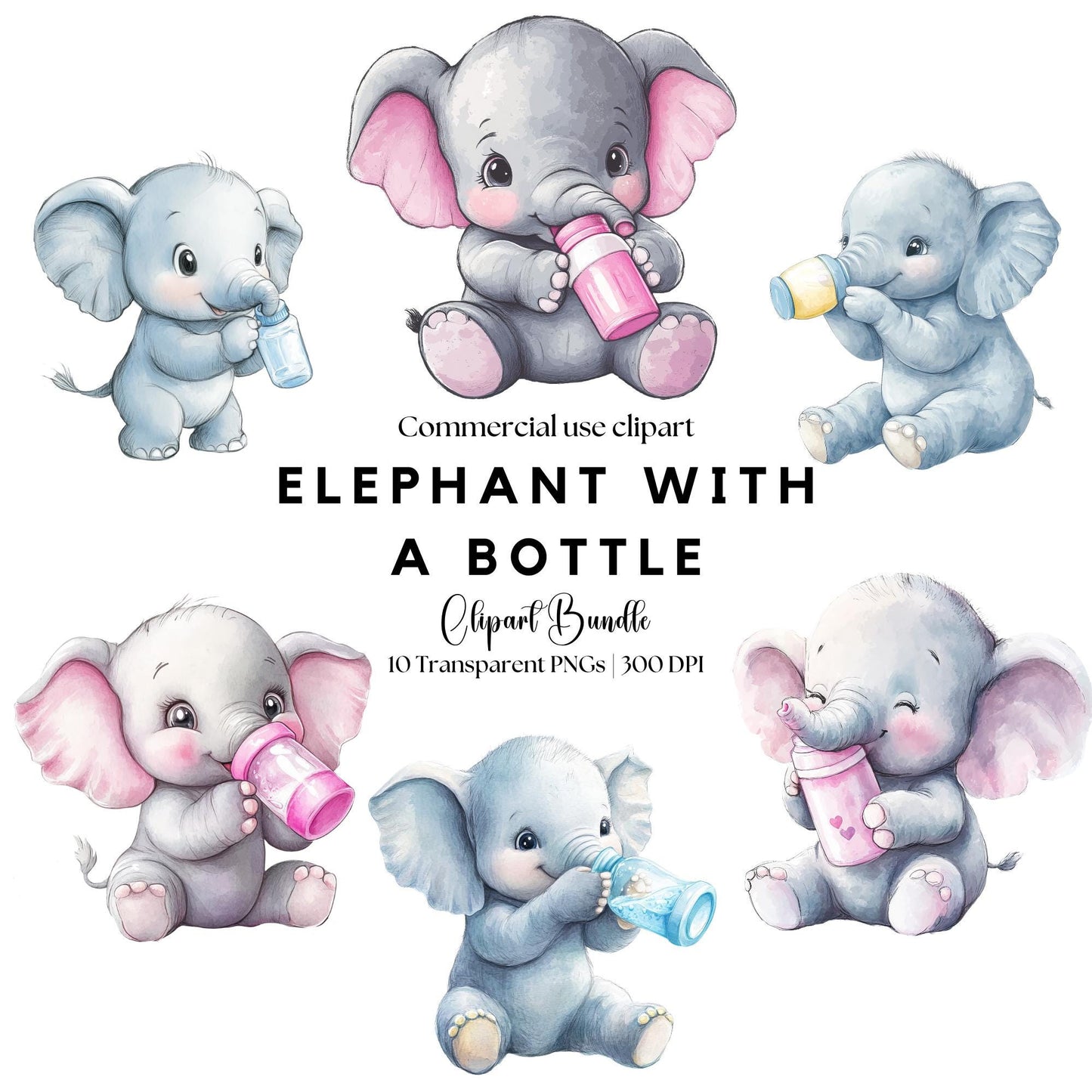 Elephant with Baby Bottle Clipart