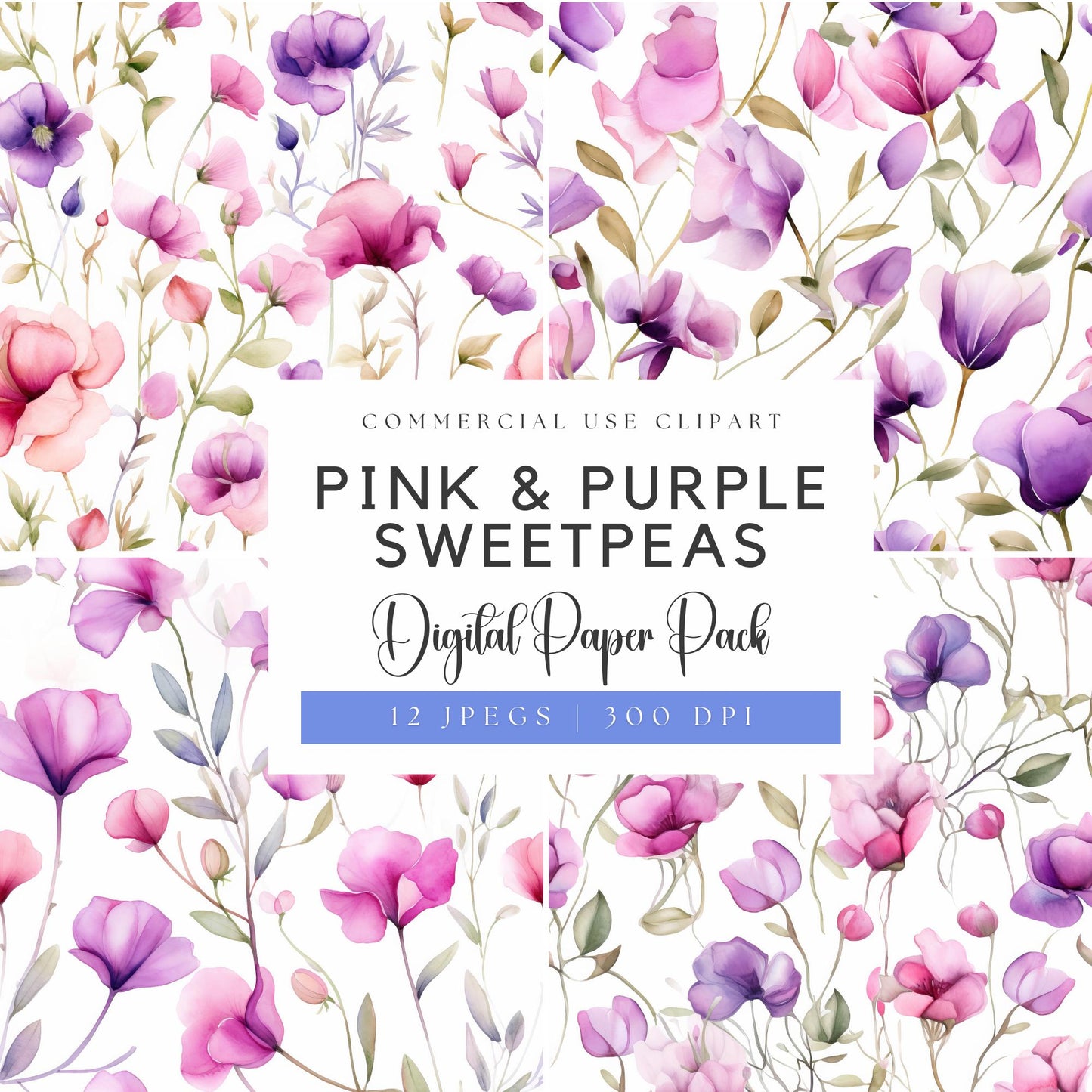 Soft Pink and Purple Sweet Pea Digital Paper Pack